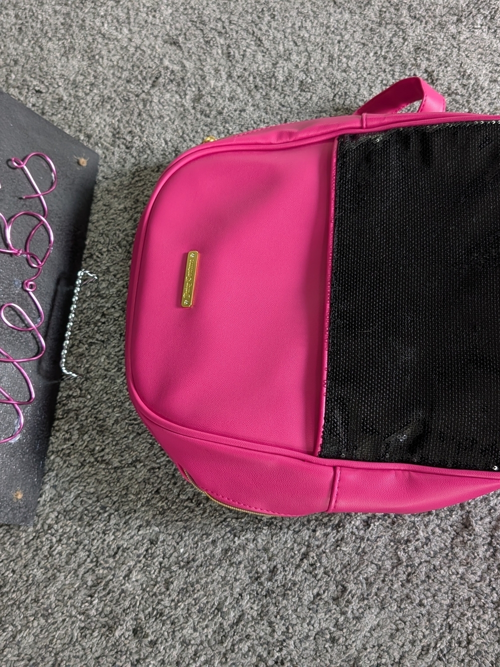 Nwot Juicy Couture Hot Pink Backpack with Black Sequin Pocket